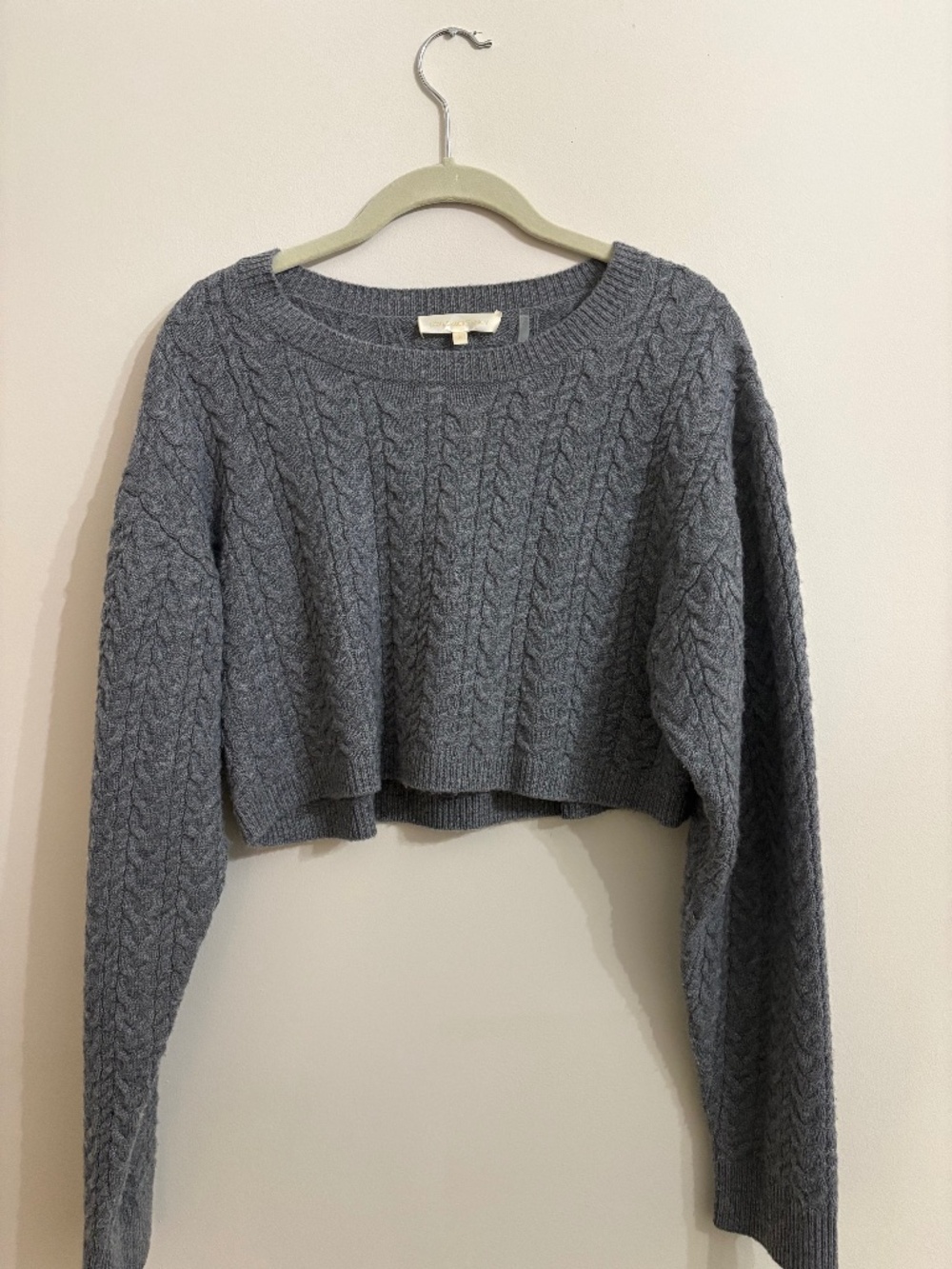LoveShackFancy Gray Cable Knit Cropped Wool Cashmere Sweater M